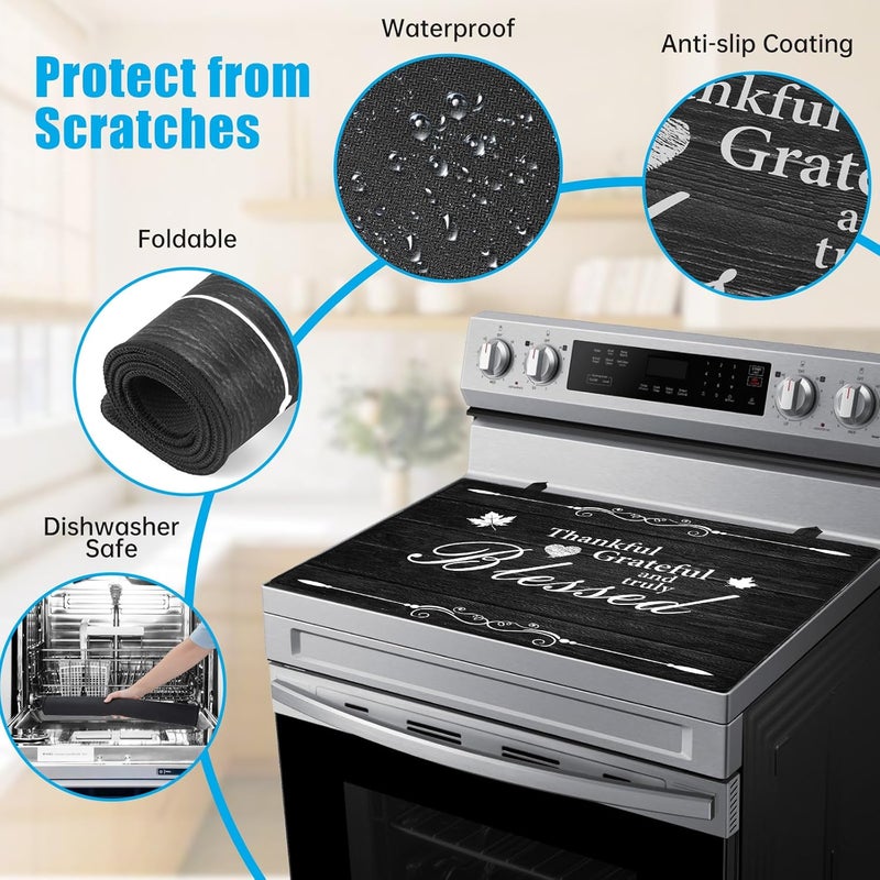 PAHTTO Stove Top Cover for Electric Stove (28.5”x 20.5”), Heat Resistant Glass Cooktop Cover, Multipurpose Stove/Counter/Washer Top Protector, Dishwasher Safe Natural Rubber (Thankful) - Image 2